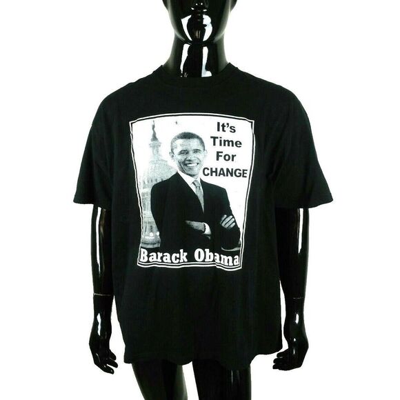 VTG 2008 Barack Obama "It's Time For Change" Democrat Double Sided Graphic Tee - Picture 1 of 3